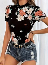 Women&#39;S Fashion Floral Print Short Sleeve T-Shirt, Polyester,  SIZE SMALL - $14.65