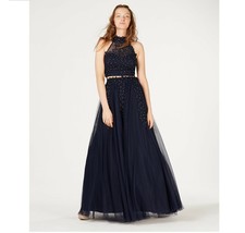 Say Yes To The Prom Junior Womens 11 Navy Ink 2-Pc Rhinestone Appliqué Gown NWT - £44.69 GBP