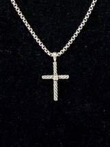 David Yurman Sterling Silver Cable Classic Cross Necklace w/ Diamond, 14K Tag - £248.47 GBP