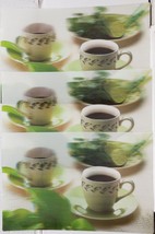 Set Of 3 Same 3D Plastic Placemats 11&quot;x17&quot;, 2 Cups Of Tea &amp; Green Leaves,Di - £14.08 GBP