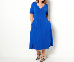 J Jason Wu Print or Solid Sweetheart Neck Knit Midi Dress- Bright Blue, Large - £23.45 GBP