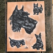 Vtg Scottish Terrier Print Black Scottie Dog Illustration Lucy Dawson Scotsmen - £32.54 GBP