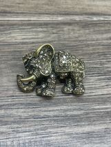 Gold Tone Rhinestone Elephant Brooch Pin Estate Jewelry Find KG JD - $8.91