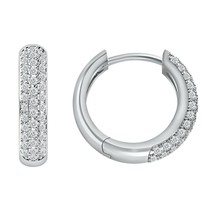 14K White Gold Plated 0.25Ct Round Moissanite Ladies Pave Set Huggies Earrings - £100.99 GBP