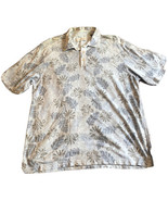 Tommy Bahama Large Hawiian Print Blue Tencel Short Sleeve Polo Collared Shirt - $18.66