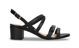 Women vegan peeptoe sandals black apple skin with ankle straps adjustable buckle - £94.56 GBP