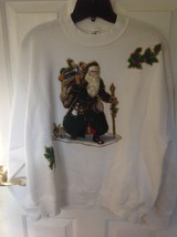 Ladies Christmas Holiday Sweatshirt Appliqué Father Santa, Sz Large - $12.00