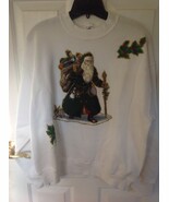 Ladies Christmas Holiday Sweatshirt Appliqué Father Santa, Sz Large - $228.08 MXN