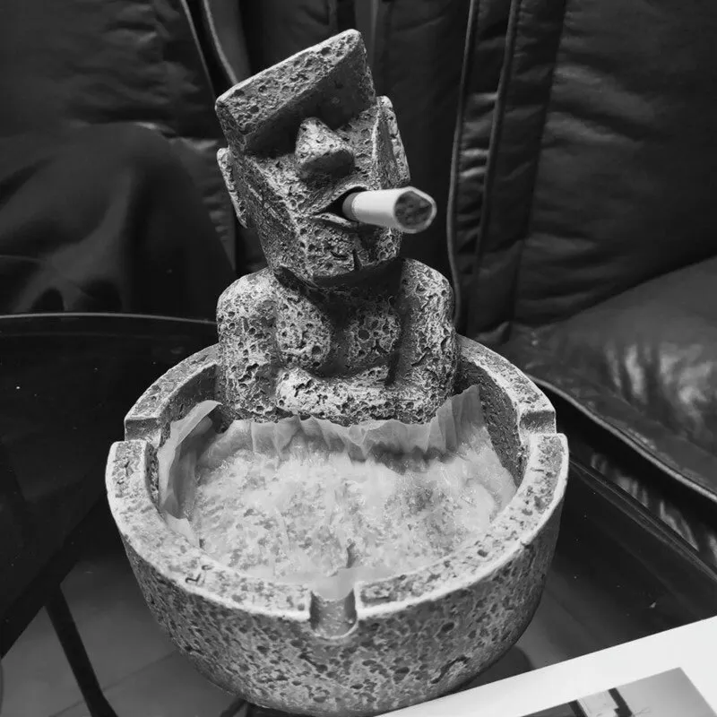 Stone Statue Trend ashtray Revival Island Moai Resin Funny Crafts Ornaments - £31.17 GBP