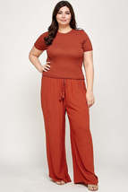 Solid Henna Red Orange Wide Leg Palazzo Lounge Loose Comfy Casual Pajama... - £19.81 GBP
