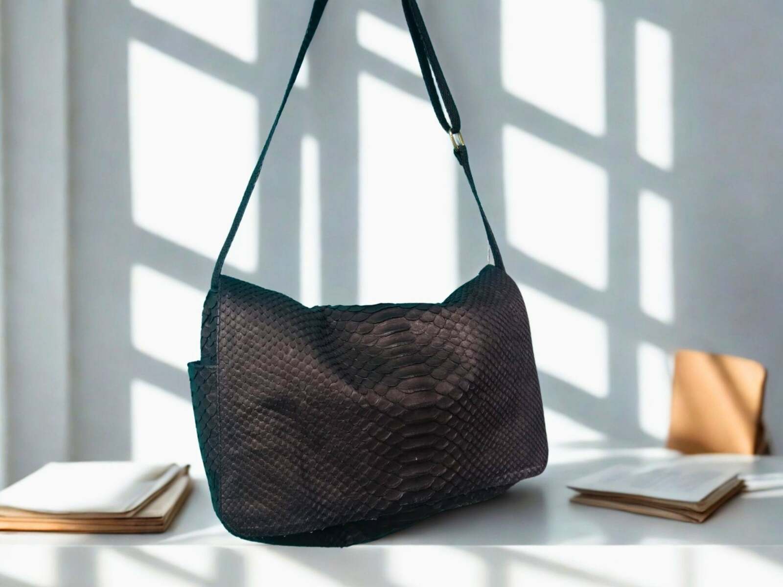 Handcrafted Genuine Python Snakeskin Messenger Bag for Men - £226.01 GBP