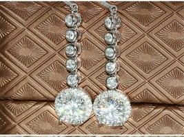 2.85Ct Round Brilliant Diamond Drop &amp; Dangle Earrings 14K White Gold Finish - £66.55 GBP