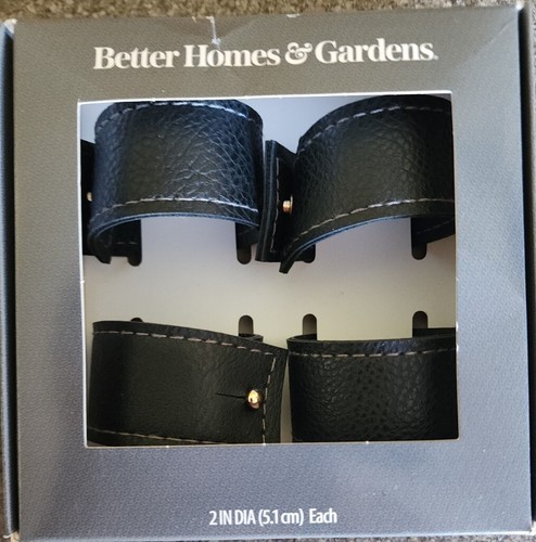 Set of Four (4) ~ Better Homes ~ BLACK ~ Faux Leather Napkin Rings ~ 1.25" x 2" Item image 6
