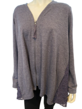 LOGO Lounge Purple-Gray Zip Front V Neck Long Sleeve Knit Jacket Size XL - $15.19
