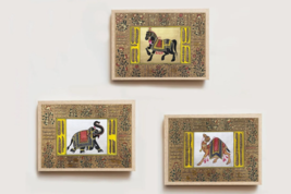 Trio Elephant, Horse &amp; Camel Set of 3 Indian Miniature Handmade Painting... - £132.91 GBP