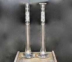 Magnificent Pair ABP American Brilliant Period Cut Crystal Tall Candlesticks 16&quot; - £799.34 GBP