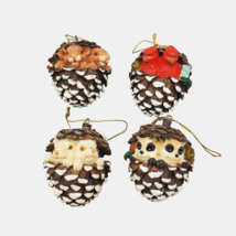 Vintage Christmas Pinecone Animal Ornaments Woodland Set 4 In Box Cardinals - £9.56 GBP