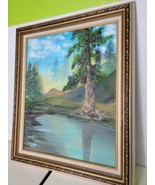 Vintage Oil Painting Canvas Framed Mountains Trees Forest Lake Tom Willi... - £388.30 GBP