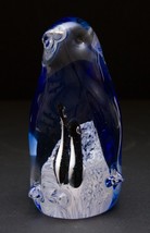 Vintage Art Glass Penguin Paperweight With Baby Penguins Cobalt Blue - $13.83