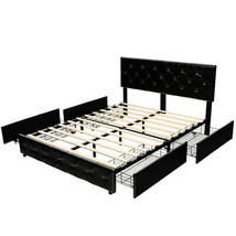Full/Queen PU Leather Upholstered Platform Bed with 4 Drawers-Full Size ... - $388.72