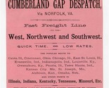 Original 1890&#39;s Cumberland Gap Despatch Railroad Ad Via Norfolk Virginia  - $21.75