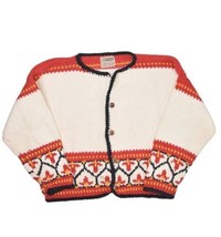 Vintage Rev Wear Cardigan Sweater Womens L Bolivian 100% Cotton Chunky Knit - £38.71 GBP