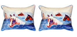 Pair of Betsy Drake Chincoteague Ponies Indoor Outdoor Pillows 16 Inchx20 Inch - £71.21 GBP