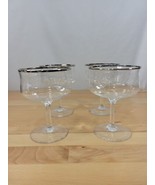 Set of 4 Champagne glasses Tall Sherbet with silver trim and white flora... - £19.63 GBP