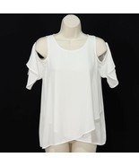 Lush Womens Cold Shoulder Top M Medium Tank White Ivory Semi-Sheer Polye... - $35.61