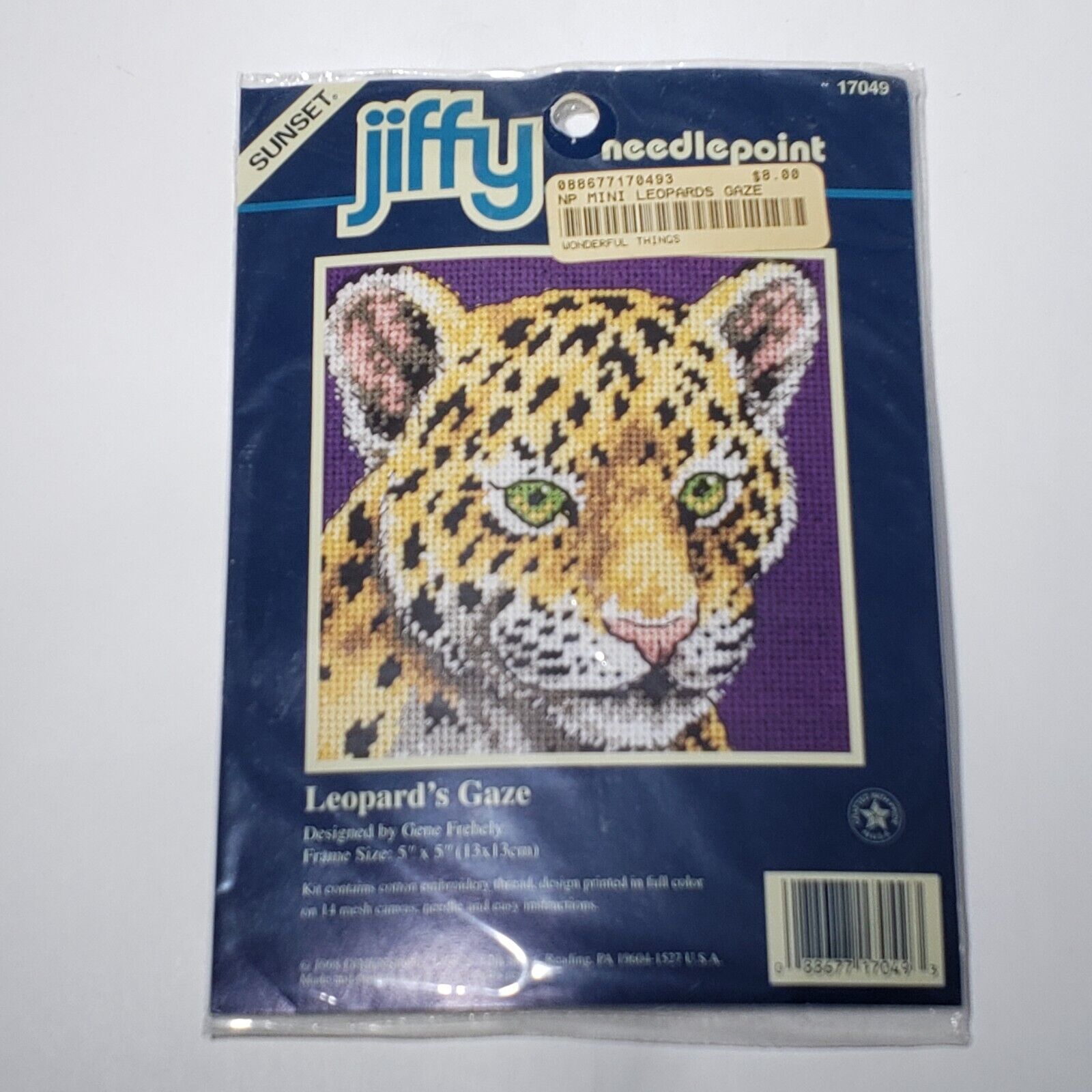 VTG 1998 Sunset Jiffy Leopard's Gaze 5" Needlepoint Kit 17049 NIP Sealed - $9.95