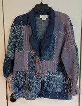 Womens M Sandy Starkman Multicolor Blue Denim Knit Cardigan Sweater - $18.81