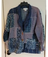 Womens M Sandy Starkman Multicolor Blue Denim Knit Cardigan Sweater - $18.81