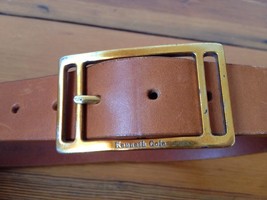 Kenneth Cole New York Brown Full Grain Leather Womens Belt Chunky Buckle 29 - $24.99