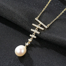 18K Gold 16&quot; Ladder Drop Pendant Necklace w/ Natural Pearl Diamond Wedding Gift - £69.30 GBP