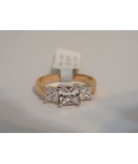 New RSC Size 5 gold ep sparkling clear cz 3 stone engagement cocktail ring - £19.98 GBP