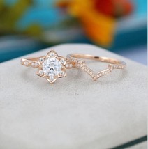 2Ct Round Cut Lab-Created Diamond Women Bridal Ring Set 14k Rose Gold Pl... - £124.63 GBP