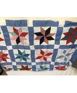 Vintage Quilt Topper Top 8 Point Star Primitive Log Cabin Farmhouse 66&quot;x80&quot; - $137.00 CAD