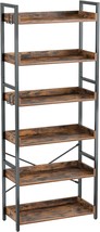 Rolanstar Bookshelf 6 Tier With 4 Hooks, Industrial Wood Bookcase,, Rustic Brown - £111.79 GBP