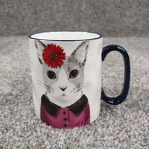 Signature Housewares Hipster Animal Mug CAT Coffee Cup Kitty in Clothes Flower - £10.40 GBP