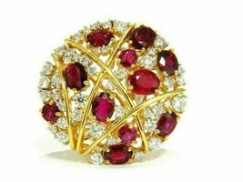 2.20Ct Oval Cut Red Ruby &amp; Diamonds Cluster Stud Earrings 14K Yellow Gold Finish - £71.21 GBP