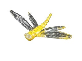 Dragonfly Paperweight Figurine Hand-Blown Art Glass Yellow Clear Wings - $32.11