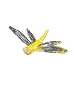 Dragonfly Paperweight Figurine Hand-Blown Art Glass Yellow Clear Wings - £25.25 GBP