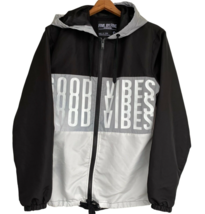Five By Five GOOD VIBES Hoodie Jacket sz S Iridescent Silver Black Windbreaker - £12.52 GBP