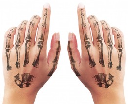 Set Realistic Gothic Skeleton Hand Bones Halloween Temporary Fake Tattoos Makeup - £3.73 GBP