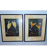 Set of Bar Inspired Framed Art Champagne Toast Manhattan Cheers 11.5x14.5ea - $34.60