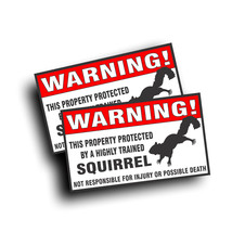 2X Warning Decal Sticker Trained Squirrel for yard Tree Ground Flying Black Gray - £12.73 GBP