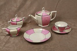 MZ Altrohlau Art Deco Tea Set Czechoslovakia Pink Black &amp; Lusterware 20 Pieces - £240.11 GBP