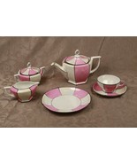 MZ Altrohlau Art Deco Tea Set Czechoslovakia Pink Black &amp; Lusterware 20 ... - $303.88