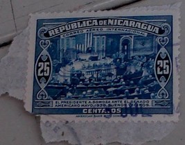 Nice Vintage Used Correo Aereo Nicaragua 25 Centavos Stamp, GOOD COND - $2.96