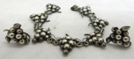 Vintage Grape Bunch Chain Bracelet and Earrings MEXICO 925 Sterling Silver  - $177.21
